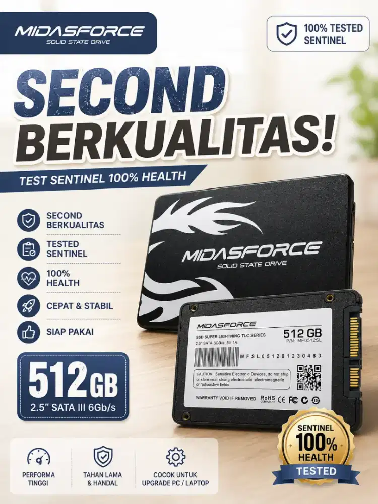 SSD Midasforce 512GB Second  |SATA III 2.5 |Test Sentinel 100% Health
