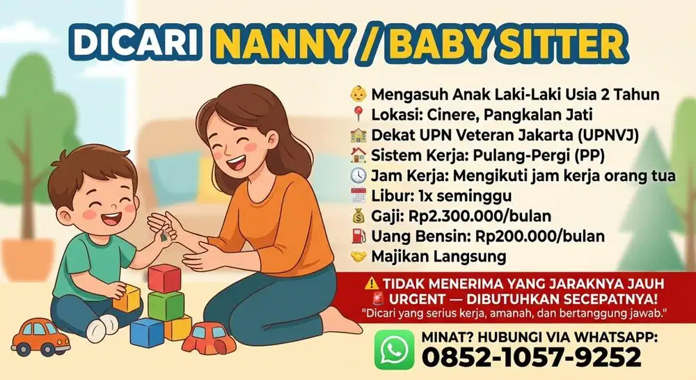 DICARI NANNY/BABY SITTER/PENGASUH