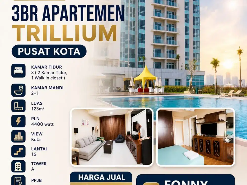 Dijual Apartemen Trillium 3BR Pusat Kota