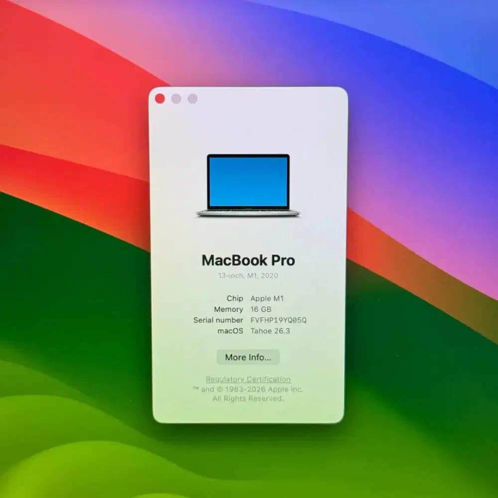 Macbook Pro M1 Layar 13 inch Ram 16 Ssd 256 Layar 13 inch Silver