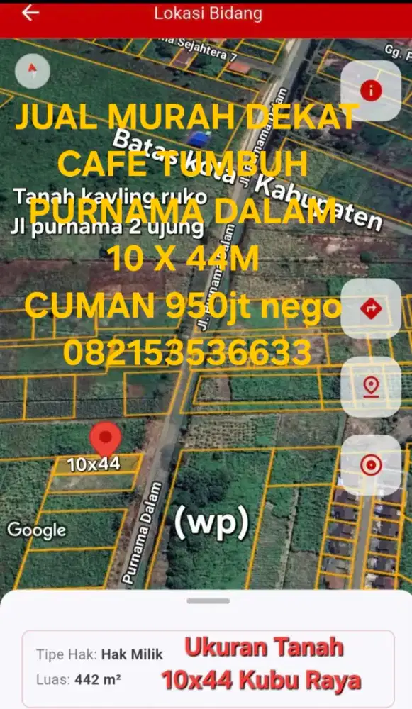 Tanah tepi jln. cafe tumbuh sederet. jl purnama dalam. Pontianak