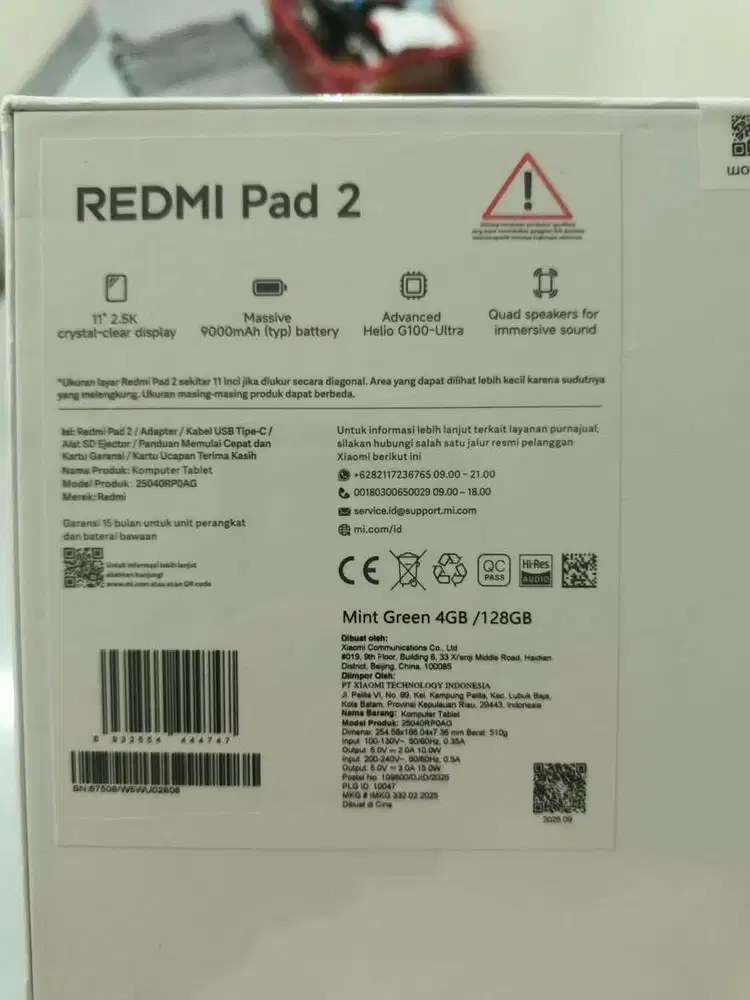 Redmi Pad 2 Mint Green 4GB/128GB 11 Inch - baru