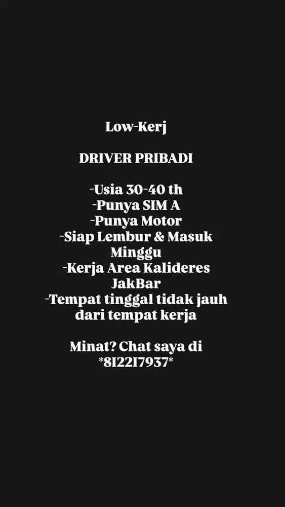 Lowker - Driver / Supir Pribadi