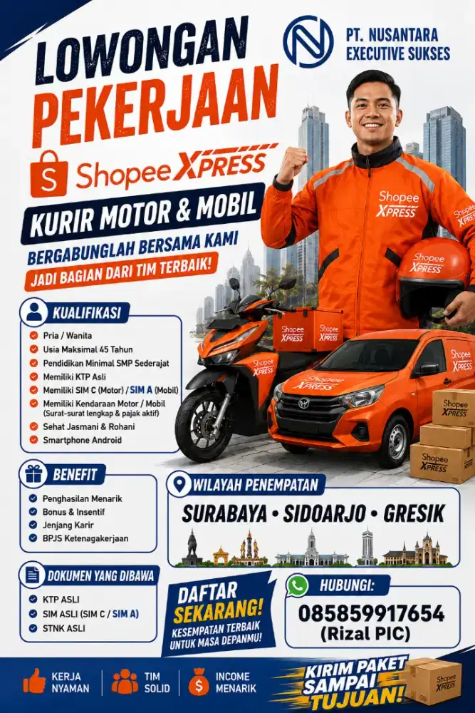 LOKER KURIR ALL AREA JAWA TIMUR penempatan bisa pilih sesuai domisili