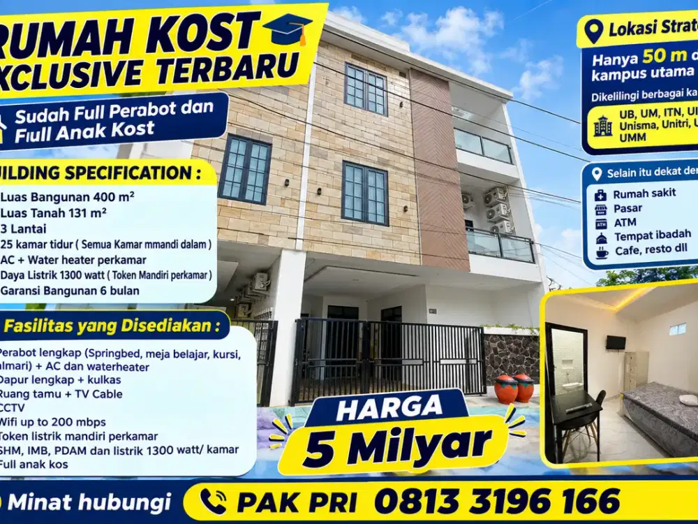 Rumah Kost Exclusive 25 Kamar Dekat UIN Malang - Full Anak Kos!