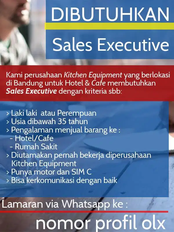 Dibutuhkan Sales Executive segera