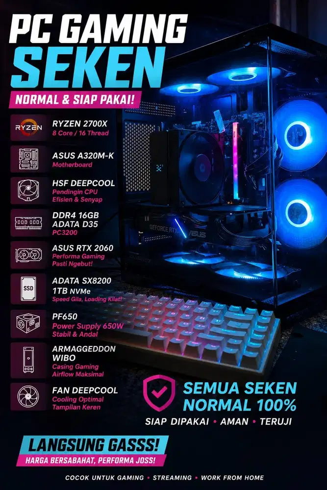 Komputer Gaming Desain Render Ryzen 7 16Gb NVME 1Tb RTX2060 6Gb