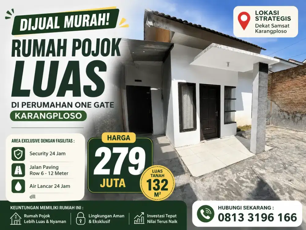 Rumah Pojok Luas 132m2 Karangploso - Harga Termurah Dekat Samsat