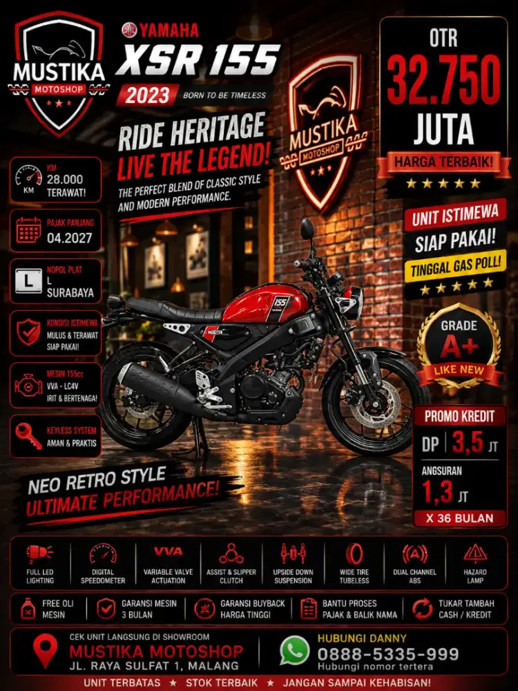 Mulus Terawat‼️Yamaha XSR 155 2023. DANNY Mustika Motor Sulfat