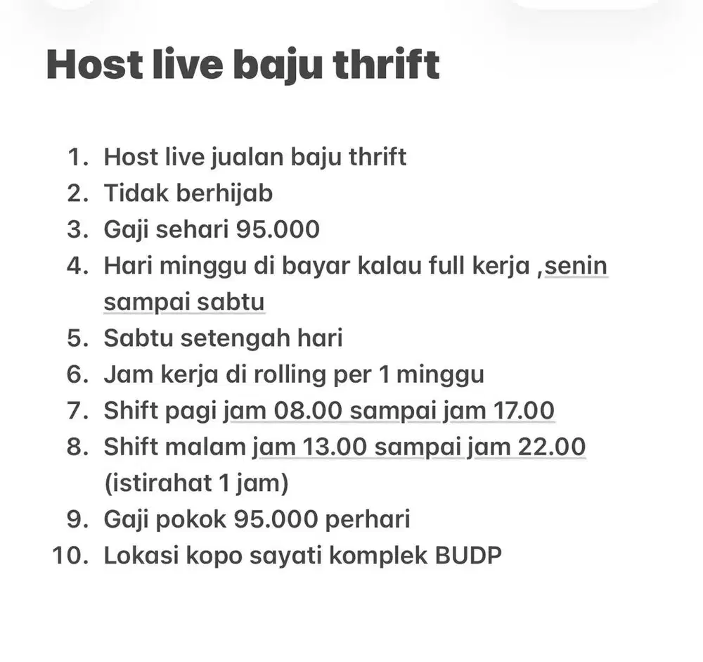 Di butuhkan host live berpengalaman baju thrift dan QC dress wanita