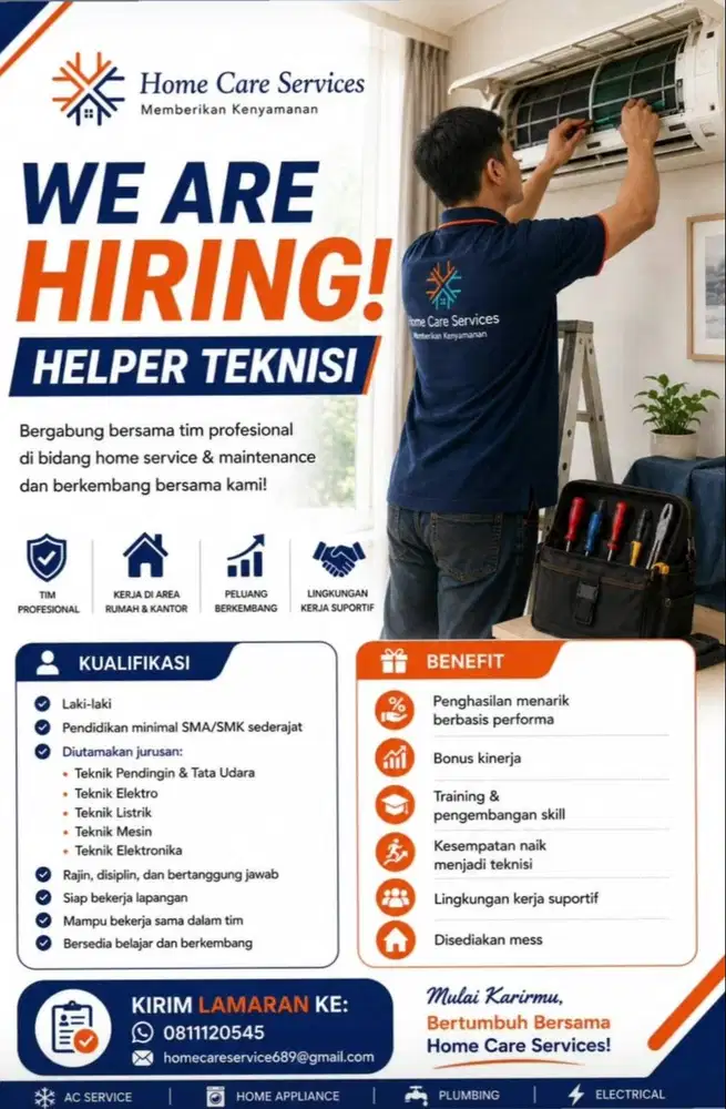 Lowongan Kerja Helper Teknisi AC – Area Jabodetabek