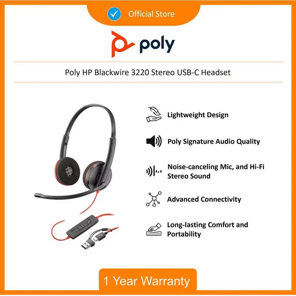 Jual Poly HP Blackwire 3220 stereo USB -C- Headset