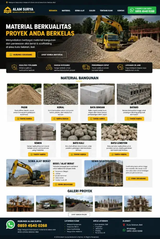 Supplier Material Bangunan Pasir, Koral, Batako dan Sewa Alat Berat