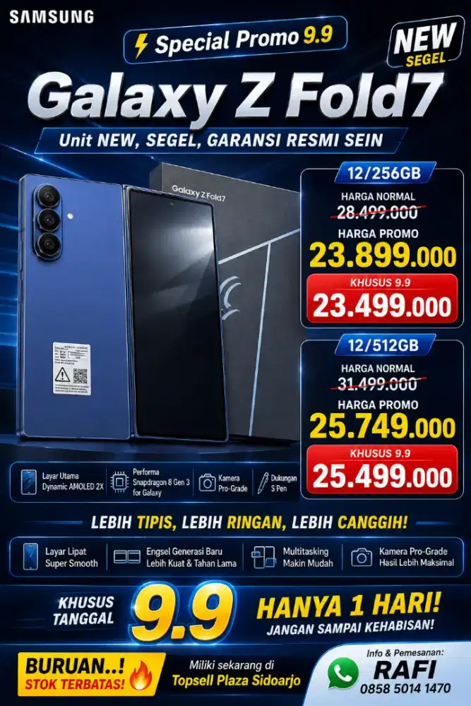 Cicilan 1 jutaan
Samsung Z FOLD 7 12/256.
New, Segel, Resmi SEIN