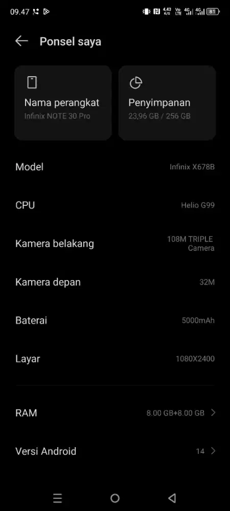 Infinix note 30 pro ram 8+8/256 tt