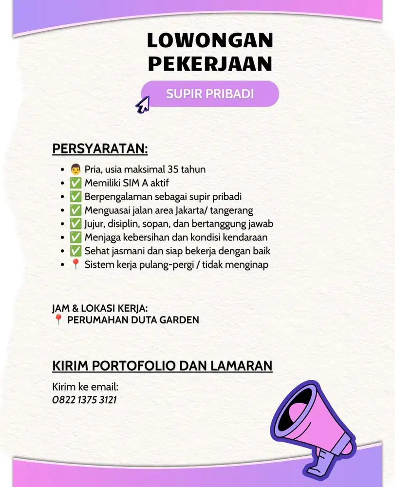 Supir pribadi tidak menginap