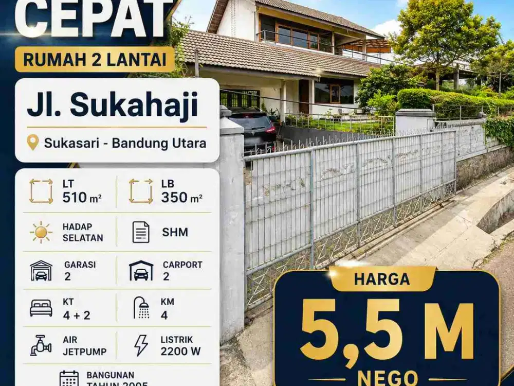 Dijual cepat rumah luas di Sukahaji, Sukasari Bandung