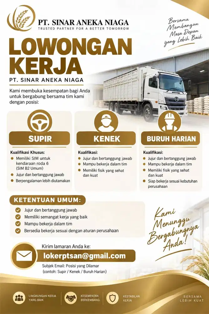 Lowongan kerja buruh harian , supir