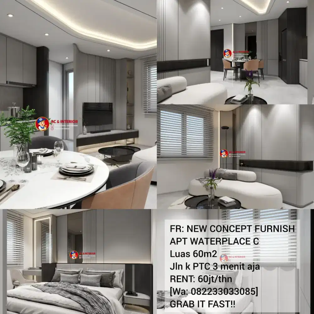FR: NEW CONCEPT FURNISH 2BR Waterplace, jln 3 menit ke ptc mall.