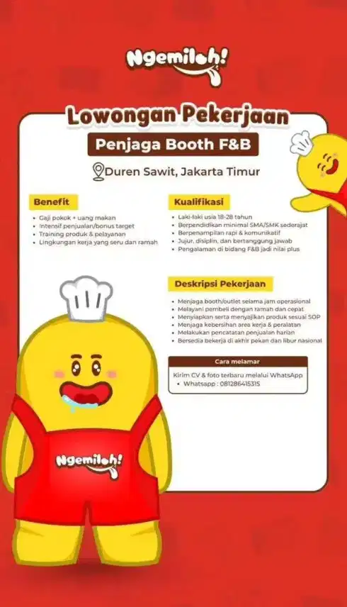 DICARI LOKER PENJAGA BOOTH MAKANAN.