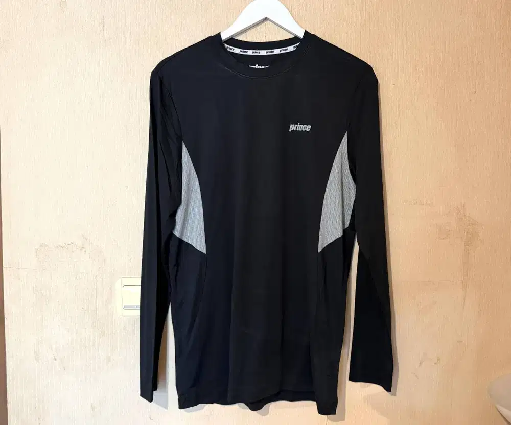 Baju Gym/ Running Pria Panjang Tangan Merek Prince Original, Hitam, M