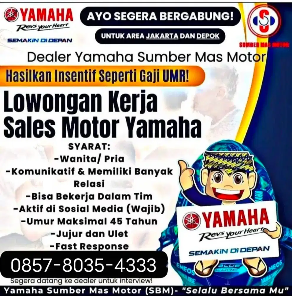 LOWONGAN KERJA SALES MOTOR DEALER YAMAHA SUMBER MAS MOTOR