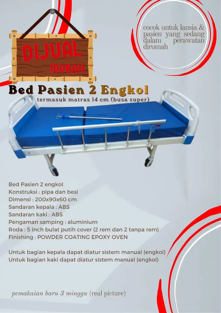 BED PASIEN 2 ENGKOL (COCOK UNTUK PERAWATAN LANSIA/PASIEN DIRUMAH)