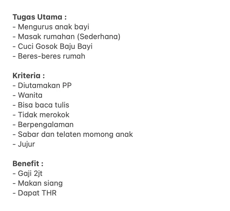 DIBUTUHKAN SEGERA ART + MOMONG ANAK (DAERAH JABABEKA CIKARANG)