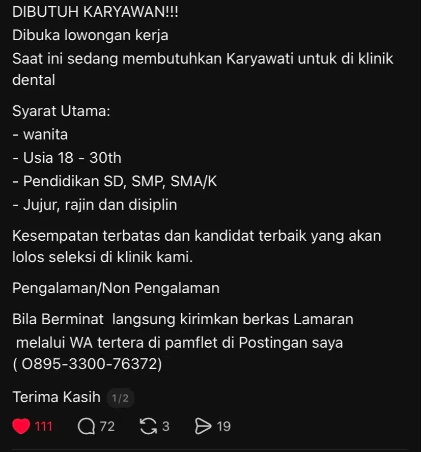 Alexander dental care, Open hiring !! Lokasi mall kota kasablanka