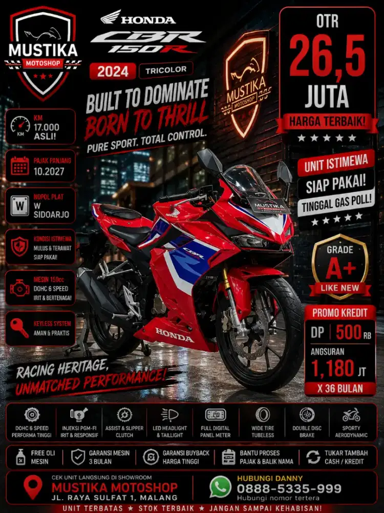 Km 17rb‼️Honda CBR 150R Tricolor 2024. DANNY Mustika Motor Sulfat