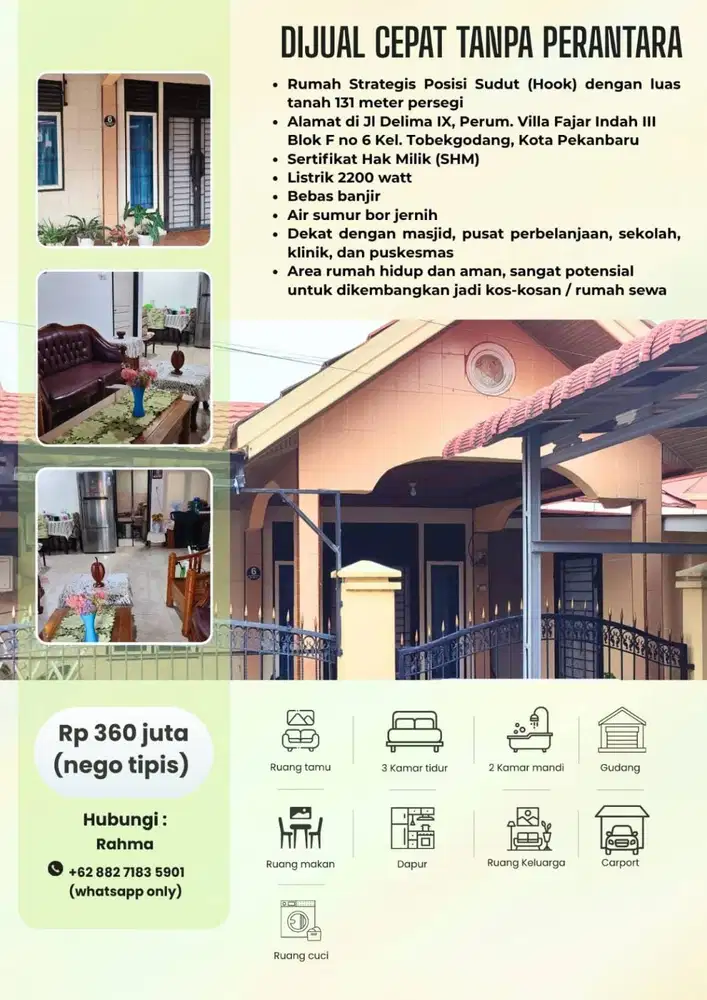 Dijual Cepat Rumah Di Delima Panam Pekanbaru Posisi Hook