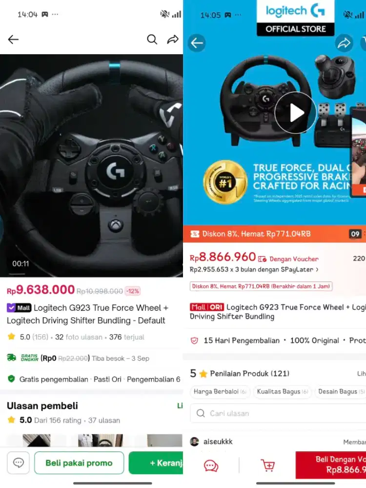 Logitech G923 + Shifter New Harga Second Untuk PC PS4 PS5 Xbox