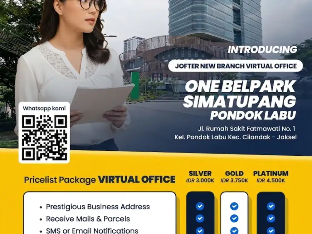 Sewa Virtual Office Murah & Strategis di One Belpark Fatmawati | Mulai 3 Juta/tahun