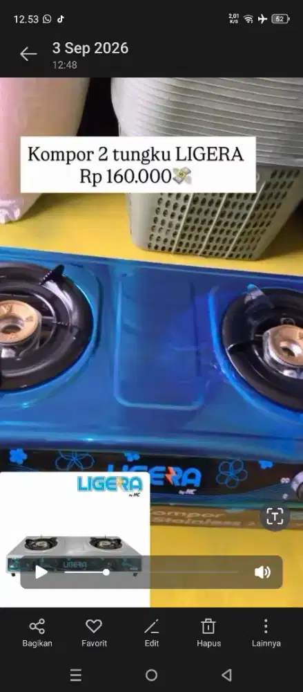Dijual kompor merk ligera 2tungku baru