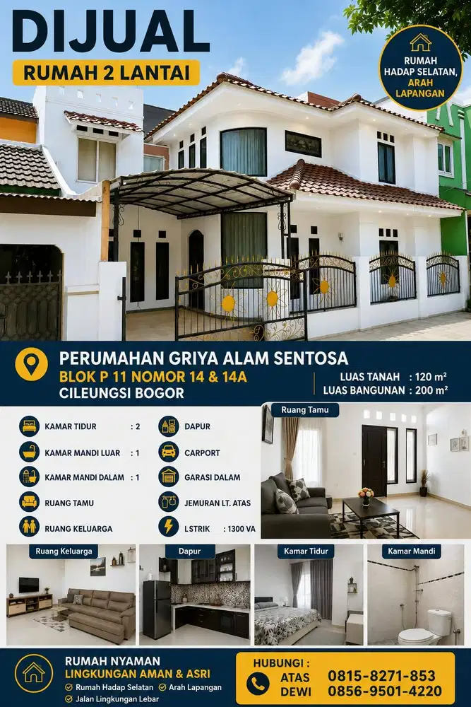 Jual Rumah BU, Rumah Mewah 2 Lantai Harga Murah di Perum GAS Cileungsi
