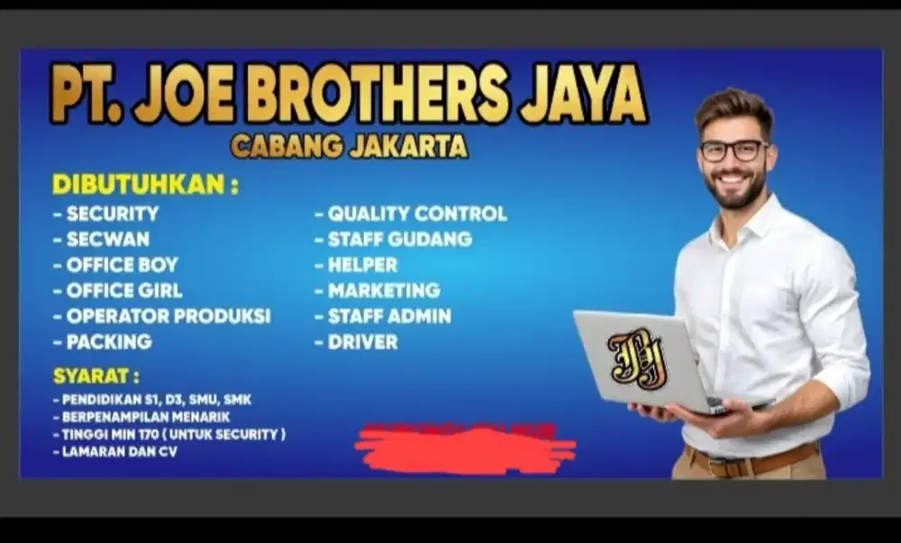 Di butuhkan untuk posisi Helper