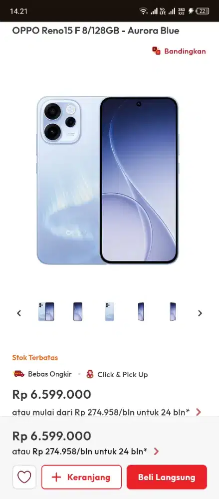 Oppo Reno 15 F 8/128- Aurora blue