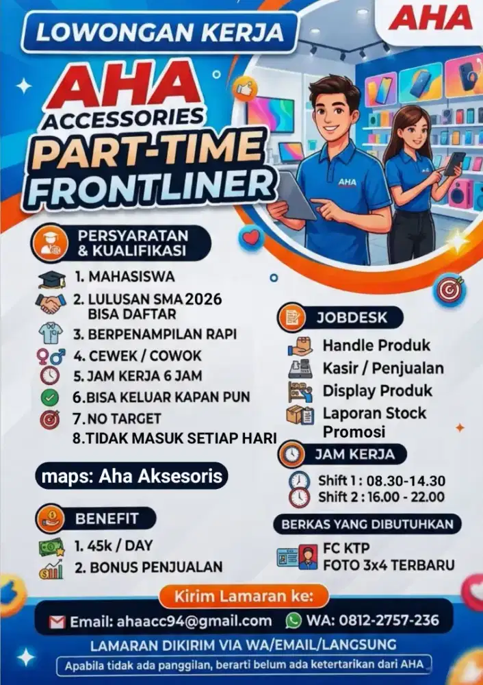 Lowongan kerja partime customer servise aksesoris hp