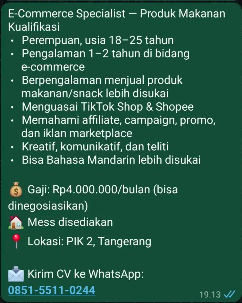 Dubutuhkan cepat - Ecommerse Specialist PIK 2