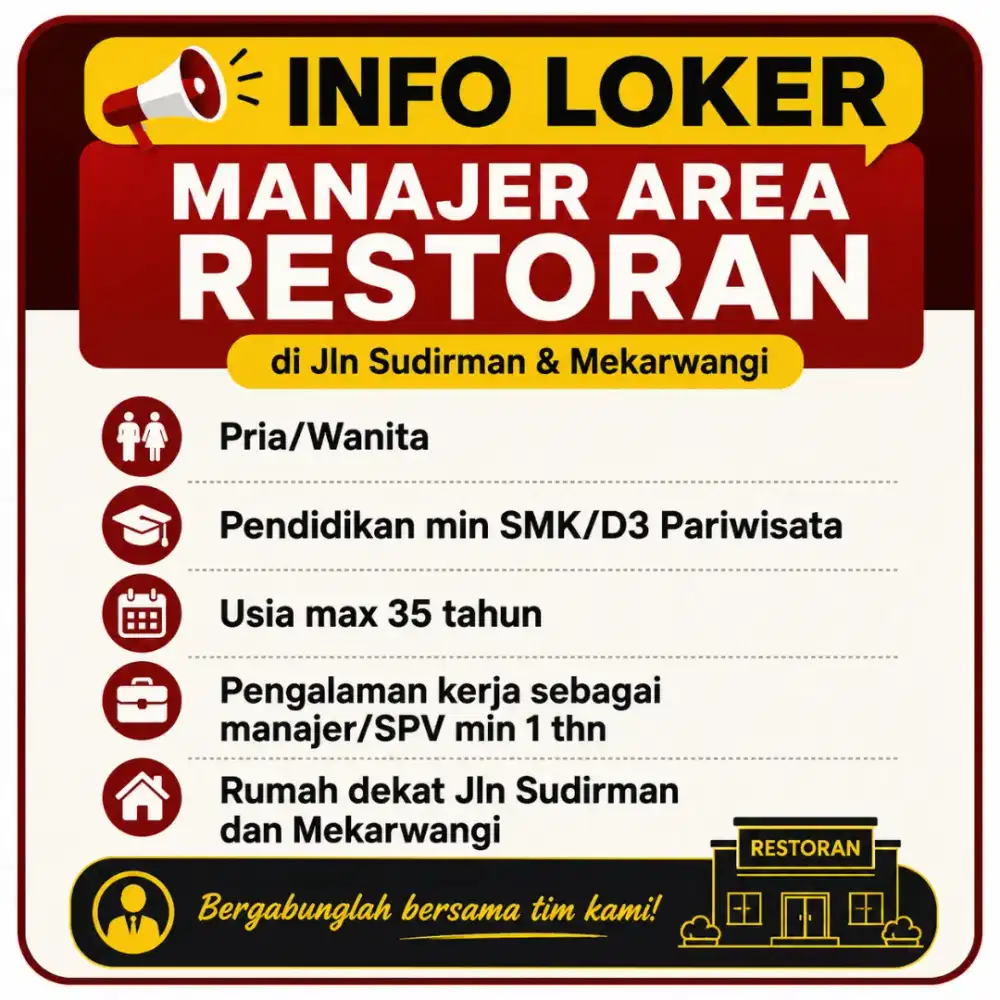 Cari : Manajer Area Sudirman & Mekarwangi
