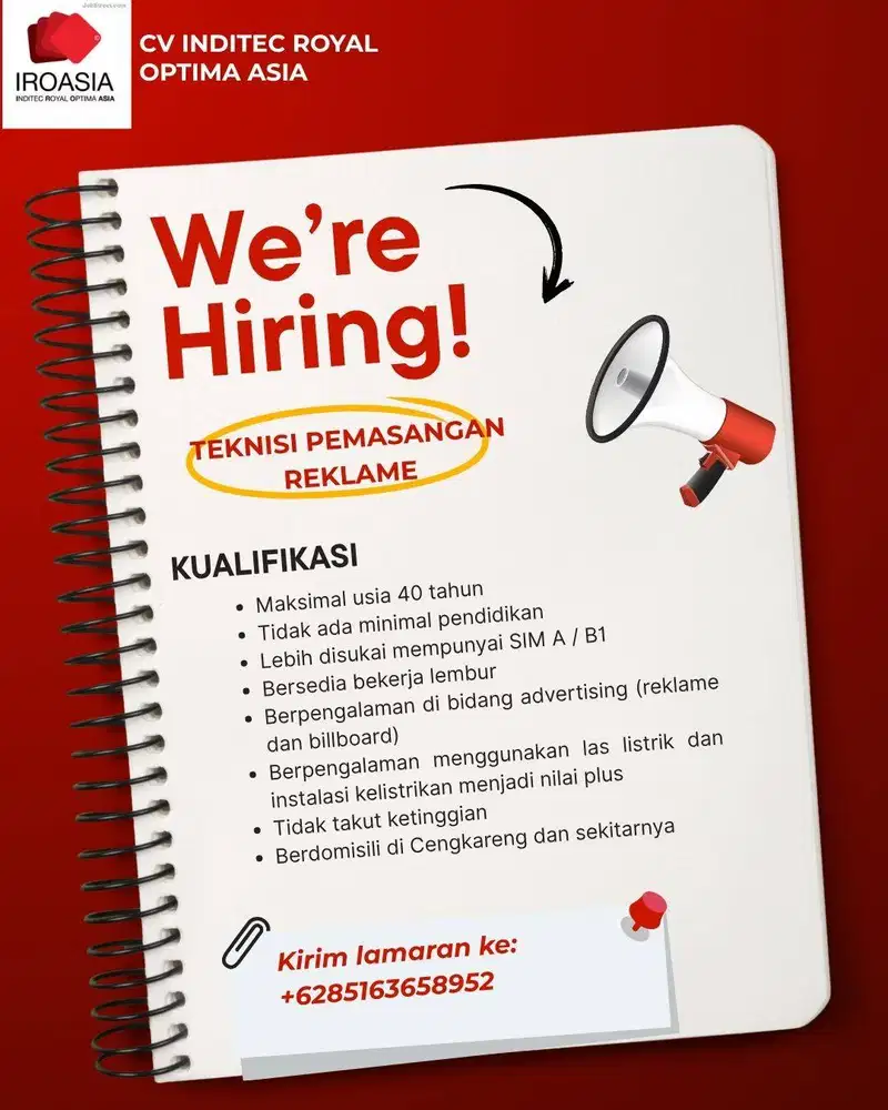 LOWONGAN KERJA - TEKNISI PEMASANGAN REKLAME