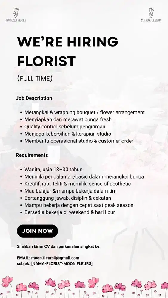 Di buka lowongan kerja Florist