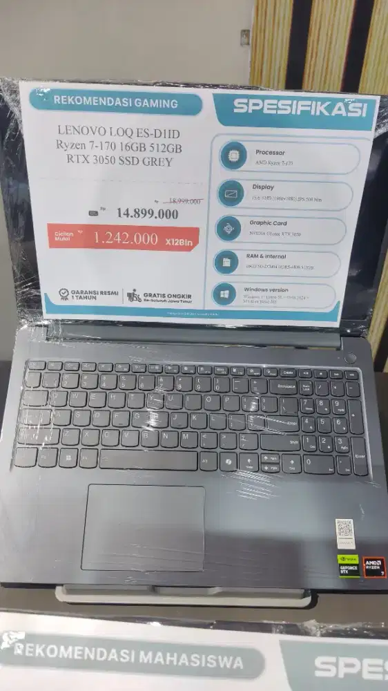 Laptop Gaming Lenovo LOQ Ryzen 7 RTX 3050 RAM 16GB SSD 512GB