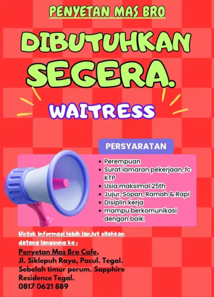 DIBUTUHKAN SEGERA WAITERS