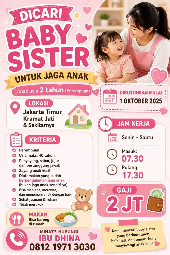 Di Cari Baby sister / Jaga anak