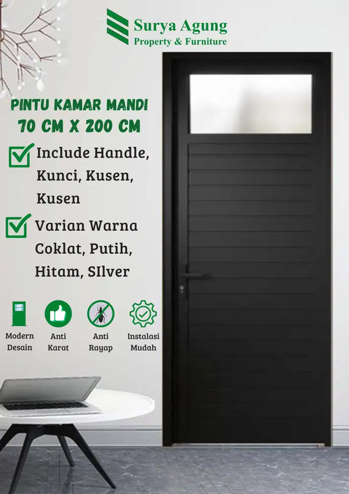 Pintu Kamar Mandi Aluminium Minimalis – Anti Karat, Kokoh & Elegan