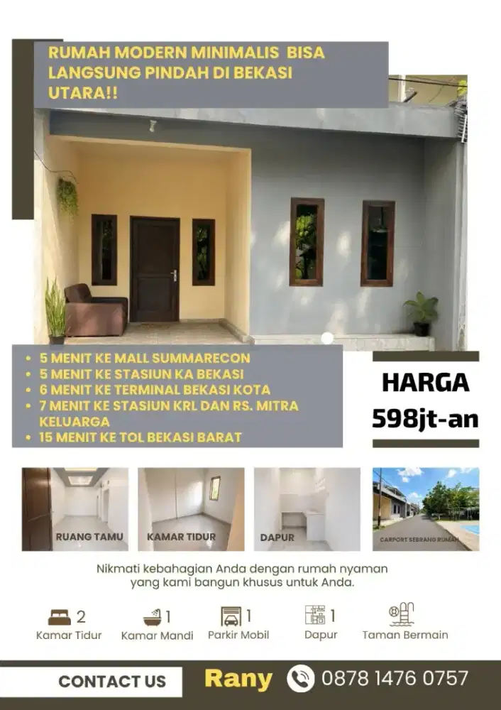 RUMAH MINIMALIS BISA LANGSUNG PINDAH KE BINTANG METROPOLE BEKASI UTARA