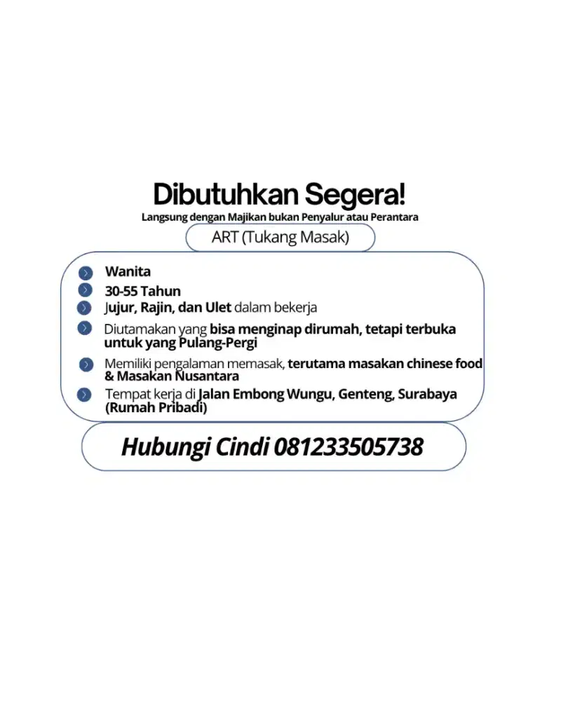 ART (Tukang Masak)