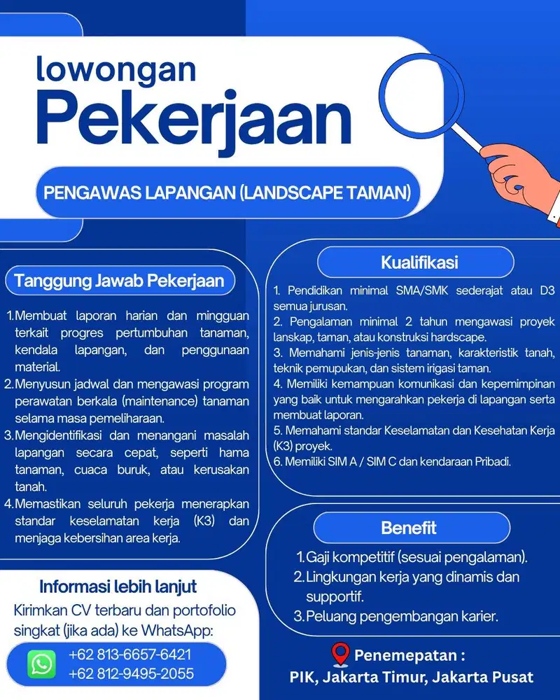 LOWONGAN PEKERJAAN SUPERVISOR AREA LANDSCAPE TAMAN