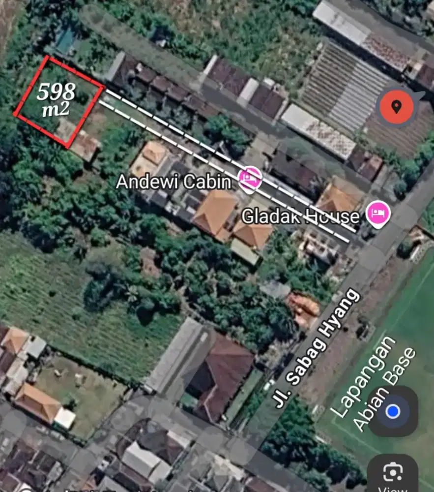 Tanah Pinggir Sungai 598m2 Abian Base Kapal Badung